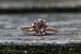 Melrose 14k Rose Gold Round Morganite Pinkish Halo Engagement Ring Crown Vintage 7mm