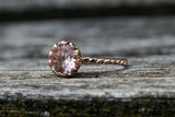 Melrose 14k Rose Gold Round Morganite Pinkish Halo Engagement Ring Crown Vintage 7mm