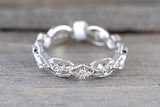 14k White Gold Diamond Vintage Milgrain Stackable Full Eternity Art Deco Ring Band Different Shape