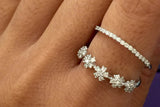 18k White Gold Open Diamond 2 Band Row Spaced Ring Fun Fashion Love Promise Flower Thin