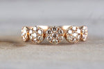 18k Rose Gold Champagne Cognac Diamond 5 Stone Halo Engagement Ring Crown Vintage Design Rope Classic Anniversary Love Promise Band