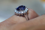 GIA CERTIFIED 18k White Gold Oval Cut Blue Sapphire Diamond Ring