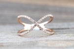 X Cross 14k Rose Gold Diamond Adjustable Love Promise Ring Band Shaped Large Fashion 0.30 carats
