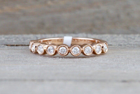 14k Rose Gold Diamond Vintage Milgrain Bezel Full Eternity Band Ring Wedding Engagement