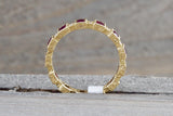 14k Yellow Gold Square Princess Cut Red Ruby FULL Eternity Gemstone Diamond Vintage Antique Classic Band Ring Style Design Art Deco Chic