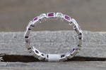 14k White Gold Square Princess Cut Ruy Diamond Vintage Eternity Band Ring Style Design Art Deco Chic