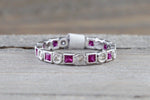 14k White Gold Square Princess Cut Ruy Diamond Vintage Eternity Band Ring Style Design Art Deco Chic