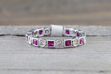 14k White Gold Square Princess Cut Ruy Diamond Vintage Eternity Band Ring Style Design Art Deco Chic