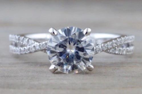 Gold Infinity Twist Moissanite Engagement Ring Charles Colvard M3085 Lab  Grown Diamond