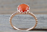 Melrose Coral 14k Rose Gold Round Engagement Promise Ring Anniversary Wedding Love Bead Rope Crown Pink Solitaire