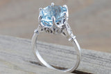 14k White Gold 11x9mm Oval Aquamarine And Diamonds