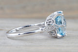 14k White Gold 11x9mm Oval Aquamarine And Diamonds