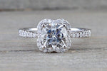 Lab Grown Diamond Clover Halo Cushion Moissanite Diamond Engagement Ring M3065