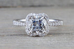Clover Halo Cushion Moissanite Diamond Engagement Ring 6.5mm M3065