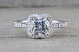 Clover Halo Cushion Moissanite Diamond Engagement Ring 6.5mm M3065