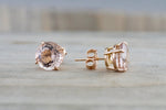 8mm Round Morganite on 14k Solid Rose Gold Earring Studs Post Push Back Square Post Stud