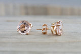 8mm Round Morganite on 14k Solid Rose Gold Earring Studs Post Push Back Square Post Stud