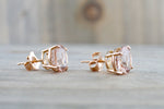 8mm Round Morganite on 14k Solid Rose Gold Earring Studs Post Push Back Square Post Stud