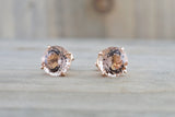 8mm Round Morganite on 14k Solid Rose Gold Earring Studs Post Push Back Square Post Stud