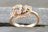 18kt Rose Gold Diamond Flower Petal Floral Band Promise Ring Anniversary