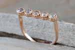 14kt Rose Gold Rose Cut Champagne Diamond Ring Band Square Design Engagement Stack Dainty