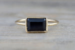 14k Yellow Gold Black Spinel 1.24 carats Rectangle Square Bezel Band Ring Stackable