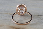 14k Rose Gold Oval Morganite And Diamond Halo Dainty Eternity 3/4 Engagement Ring Vintage Crown Dainty
