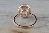 14k Rose Gold Oval Morganite And Diamond Halo Dainty Eternity 3/4 Engagement Ring Vintage Crown Dainty