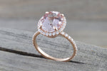 14k Rose Gold Oval Morganite And Diamond Halo Dainty Eternity 3/4 Engagement Ring Vintage Crown Dainty