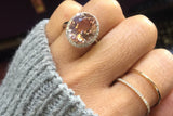 14k Rose Gold Oval Morganite Diamond Halo Ring 11x9mm