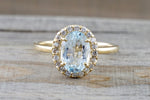 14k Yellow Gold Aquamarine Diamond Halo Engagement Love Anniversary Ring Art Deco Vintage Love Promise