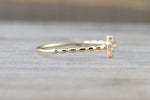 14kt Solid Gold Diamond Sideways Cross Ring Side Ways Rope Bead Band
