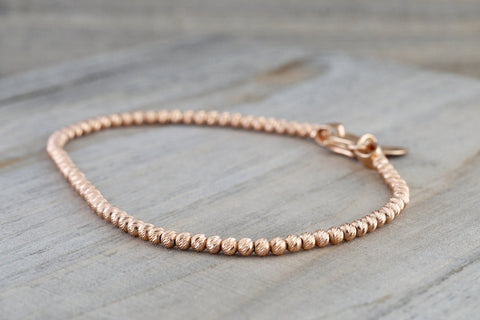 14k Rose Gold Bead Ball Diamond Cut Bracelet Dainty Love Gift Fashion