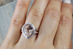 4.16 cts 14k White Gold Pear Peach Pink Morganite set in a Diamond Halo Engagement Ring Vintage