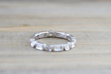 14k White Gold Brilliant Cut and Emerald Cut Diamond Eternity Band with Milgrain Stacking Stackable