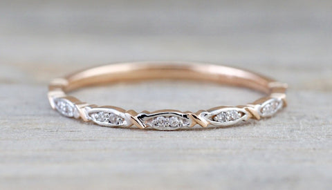 14k Rose Gold Round Cut Diamond Engagement Pave Stackable Stacking Promise Ring Anniversary Fashion Dainty Thin