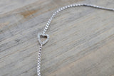 14k Solid White Open Heart Silhouette Micro Pave Diamond Infinite Charm Bracelet Dainty Love Gift Fashion