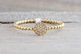 Gold Diamond Pave Disk Ball Bead Signet Ring