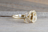 14kt Yellow Gold Diamond Flower Petal Floral Band Promise Ring Anniversary