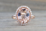 14k Rose Gold Oval Morganite Diamond Halo Ring 11x9mm