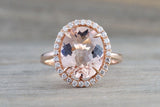 14k Rose Gold Oval Morganite Diamond Halo Ring 11x9mm