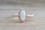 14k Rose Gold Marquis Fire Opal Diamond Halo Engagement Love Anniversary Ring Art Deco Vintage Love Promise
