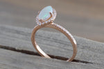 14k Rose Gold Marquis Fire Opal Diamond Halo Engagement Love Anniversary Ring Art Deco Vintage Love Promise