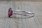 18k White Gold Oval Tourmaline and Diamond Engagement Promise Wedding Anniversary Ring Purple Pink