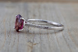 18k White Gold Oval Tourmaline and Diamond Engagement Promise Wedding Anniversary Ring Purple Pink