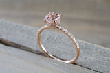 Victoria 14k Gold Round Morganite Diamond Under Halo Ring Engagement M3002