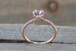 Victoria 14k Gold Round Morganite Diamond Under Halo Ring Engagement M3002