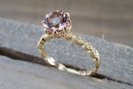 BelAir 14k Yellow Gold Round 7mm Morganite Pinkish Engagement Ring Crown Vintage Design Diamonds