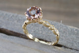BelAir 14k Yellow Gold Round 7mm Morganite Pinkish Engagement Ring Crown Vintage Design Diamonds