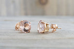 8mm Round Morganite on 14k Solid Rose Gold Earring Studs Post Push Back Square Post Stud